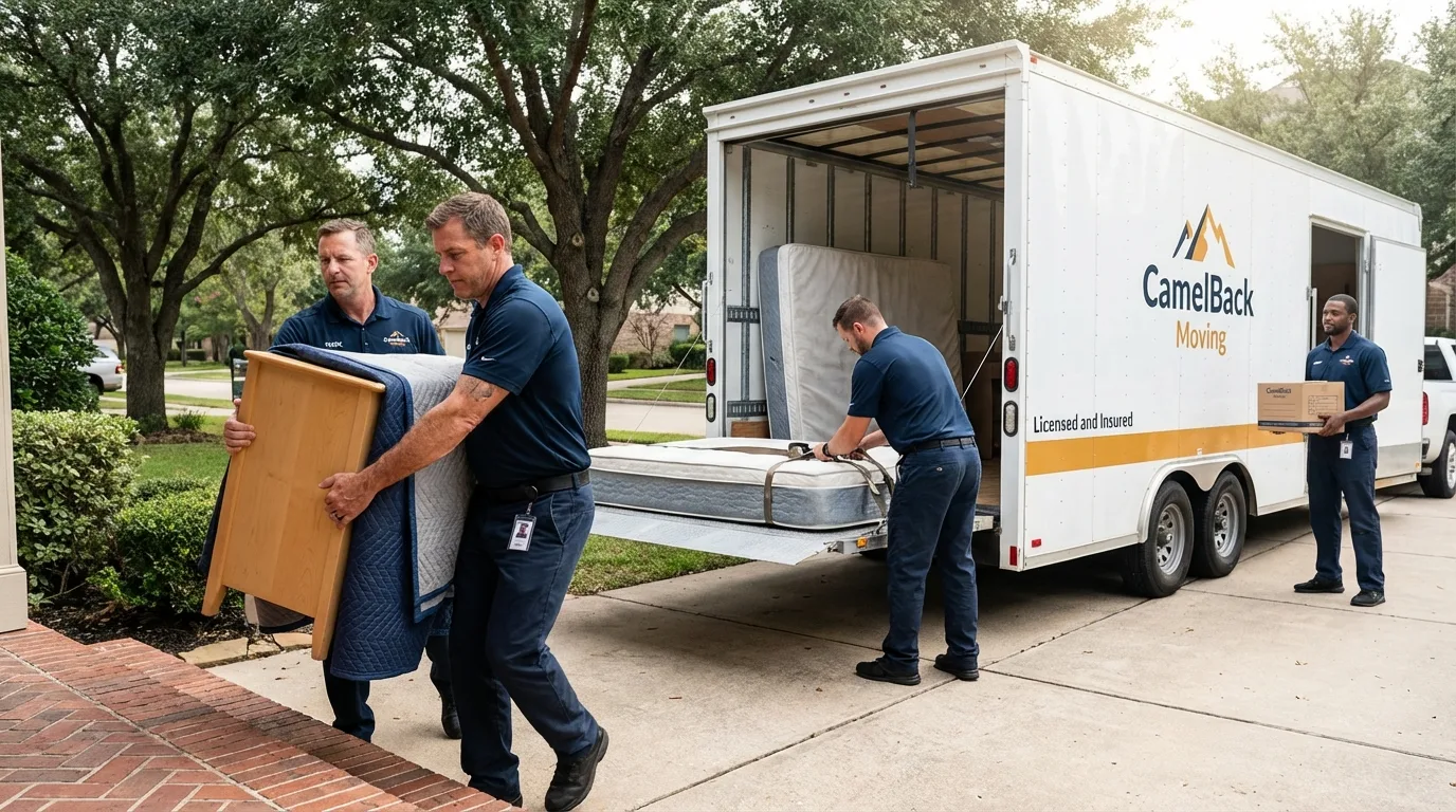 Crew loading residential truck for cross-state move from DuPont, WA